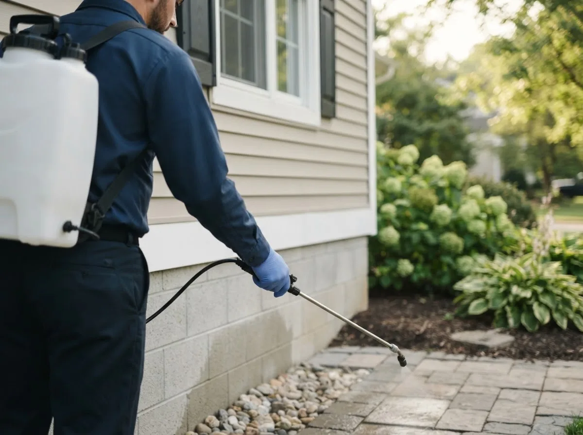 Pest control technician inspecting a home in Shorterville, AL